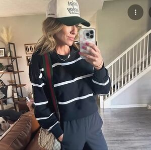 LULULEMON Perfectly Oversized Cropped Crew Stripe Tennis Core Rugby Coastal